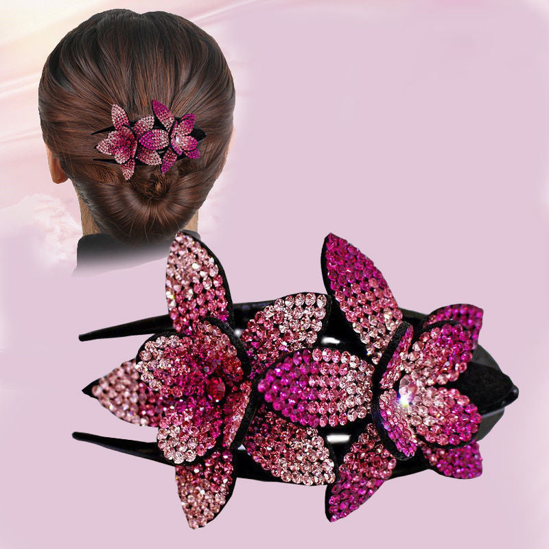 Rhinestone Double Flower Hair Clip